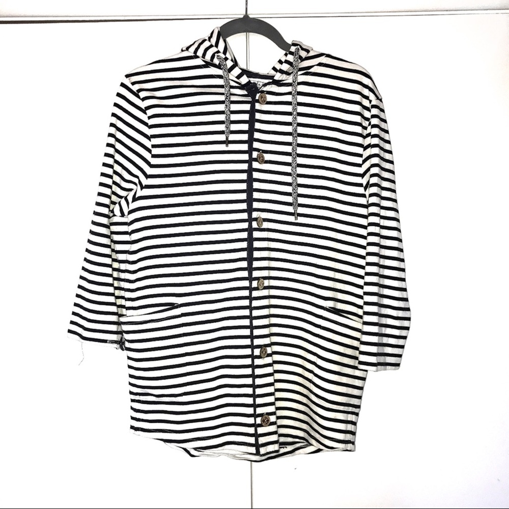 SALE ZARA MEN BLUE WHITE STRIPE MARINE HOODIE!